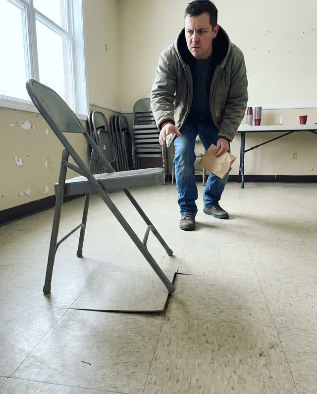 I dream of a plain community meeting room before people arrive, where one folding chair does not trust the floor. One ad
