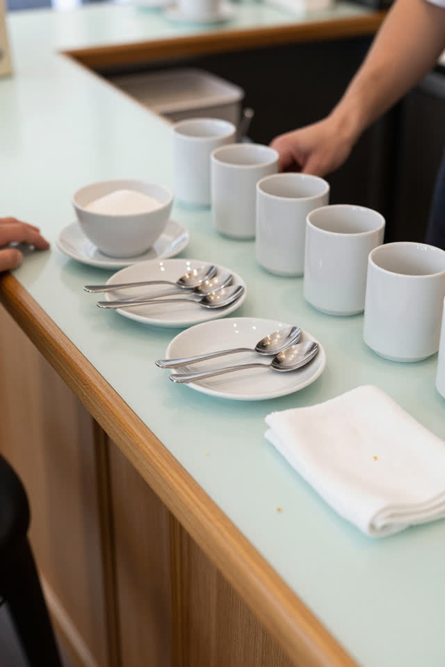 I dream of a bright cafe counter between rushes where the teaspoons have formed a tiny queue. Several clean teaspoons si