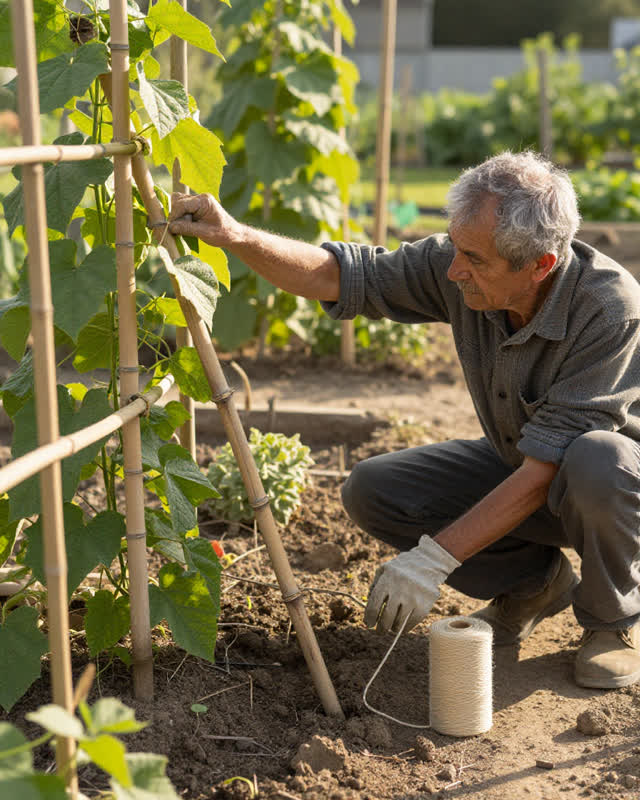 I dream of a community garden row in bright late afternoon where the trellis leans before the beans notice. A bamboo bea