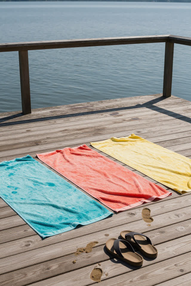 I dream of a small lakeside changing deck in bright morning where the beach towels have claimed the only perfect sun pat