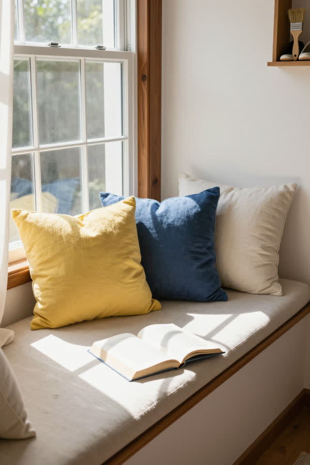 I dream of a sunny living-room window seat in late morning where the pillows have voted for shade. Three throw pillows a