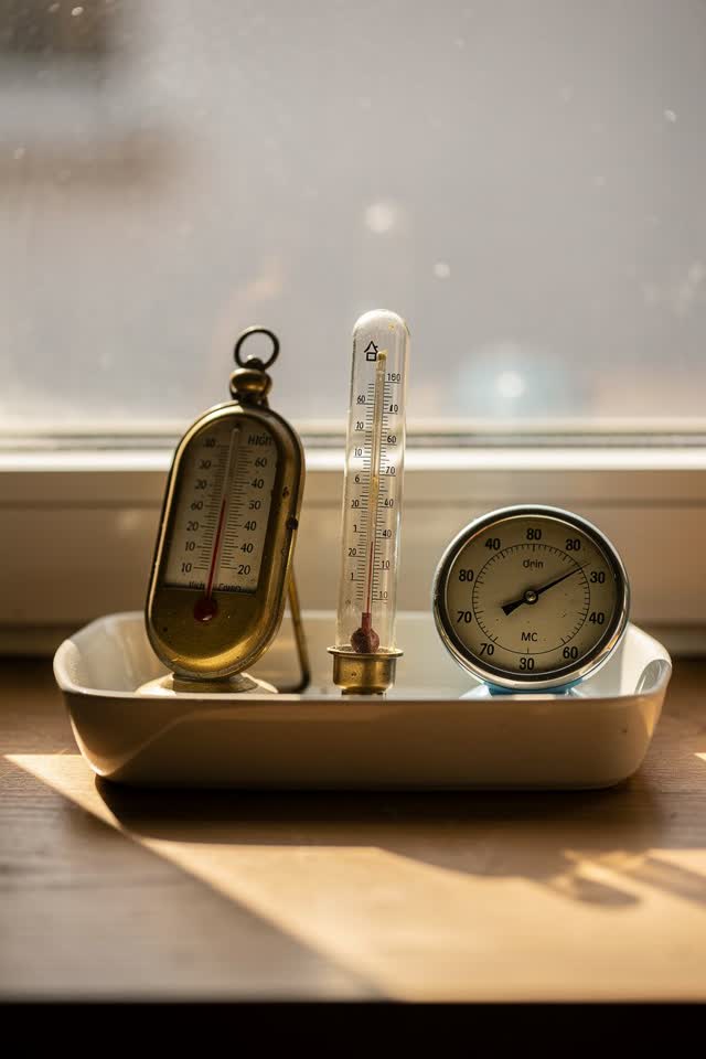 I dream of a sunny kitchen windowsill in late morning where the thermometers cannot agree on the room's mood. Three vint