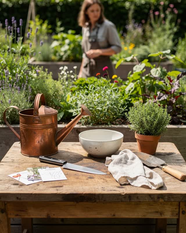 I dream of a small restaurant kitchen garden in bright diffuse noon light where cooking and growing have learned the sam