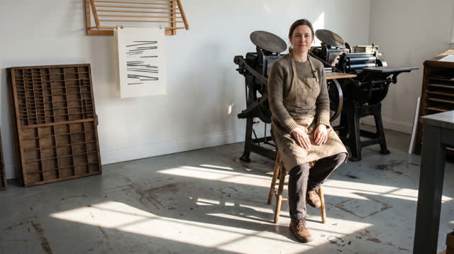 I dream of myself in a small neighborhood letterpress print shop in clean early morning, sitting on a worn wooden stool