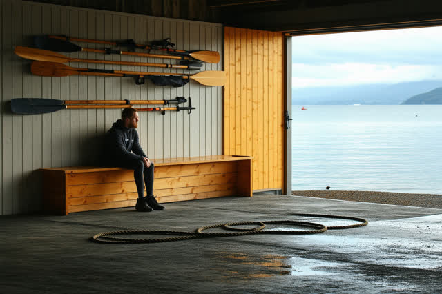 I dream of a small coastal rowing club boathouse at dawn after the boats have gone out and the oars are hung. One person