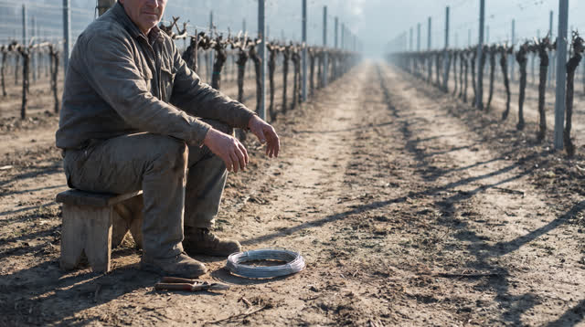 I dream of myself in a small vineyard in clean early morning after the tying is done. I sit off-center on a low wooden f