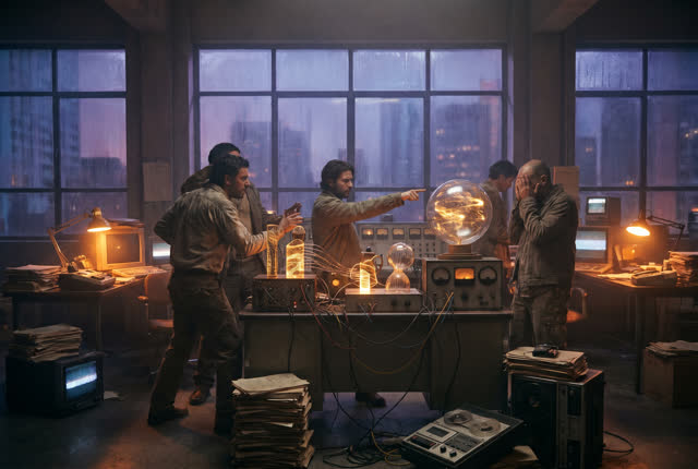A surreal but emotionally coherent tableau shaped by live, current, yiptrading, with visual cues of late lamp glow, pres