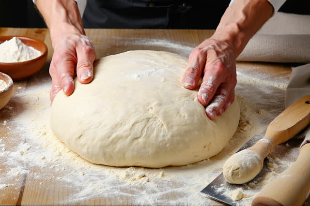 I dream of a small bakery bench in cool morning light where bread dough is learning to hold air again. Two hands fold an