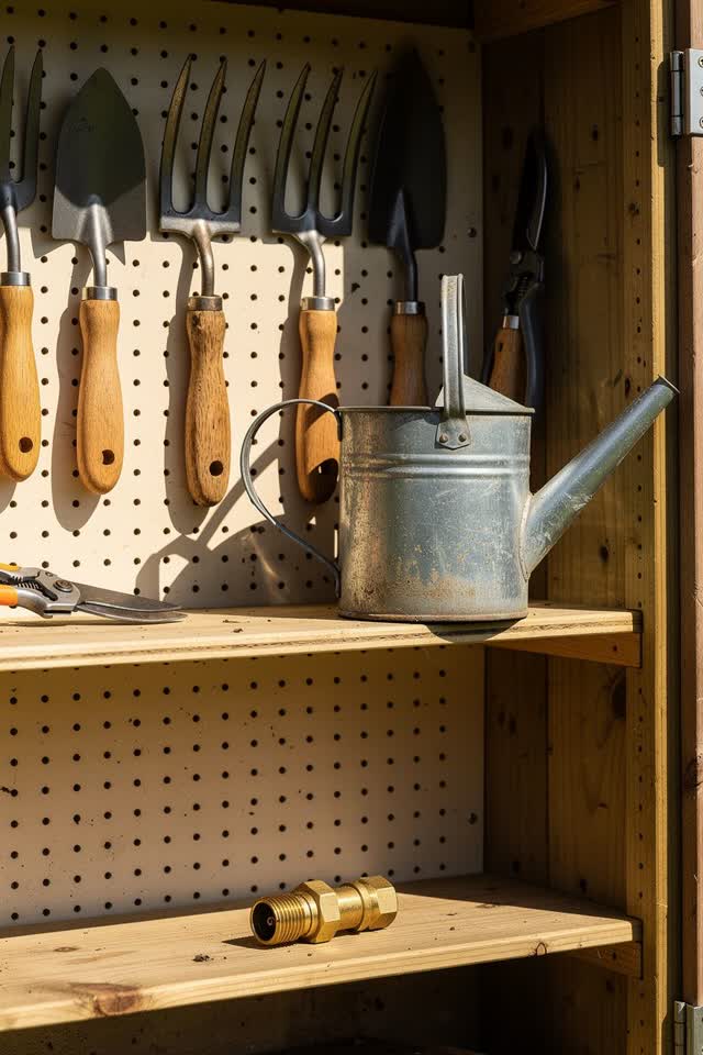 I dream of a bright community garden tool shed where the hand tools on the pegboard wall have quietly rearranged themsel
