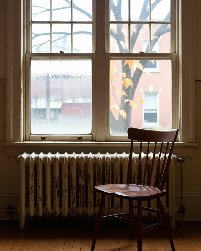 I dream of a municipal reading room where the rust bloom patterns on the old cast iron radiator below trace the exact sa