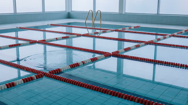 I dream of a public indoor pool at dawn where the floating lane dividers have arranged themselves into a pattern that ex