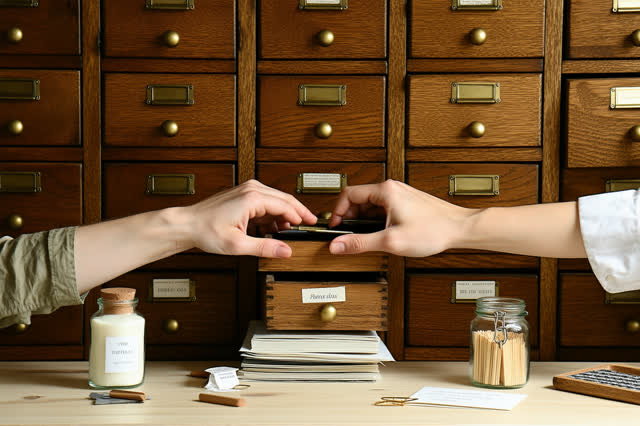 I dream of two hands easing a swollen oak card catalog drawer free with a thin brass ruler, the fingers patient and gent