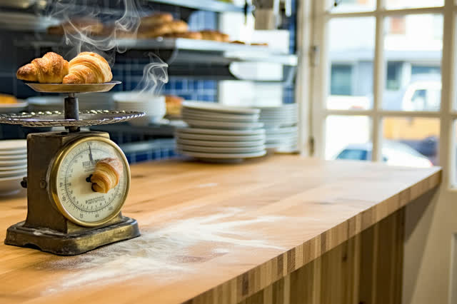 I dream of a neighborhood bakery after the morning rush, where a single wire cooling rack on a long wooden counter holds