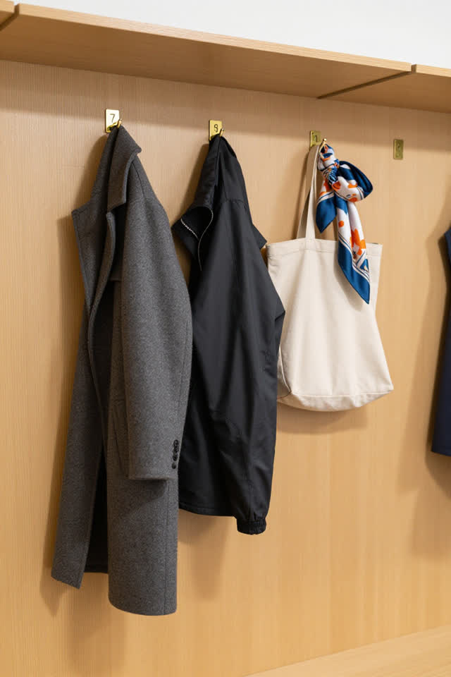 I dream of a bright community center cloakroom where the coats and bags on the numbered pegs have quietly rearranged the