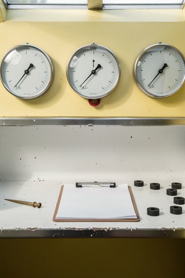 I dream of a bright calibration alcove where a row of old round analog gauges disagree politely, their black needles poi