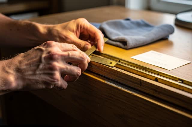 I dream of two natural hands at a records maintenance bench, easing a thin brass ruler beneath the runner of a swollen o