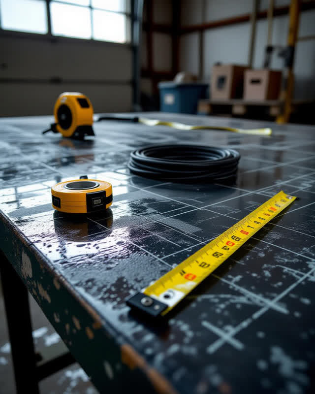 I dream of a bridge inspection table under a covered maintenance bay after rain. Wordless chalk arcs, a muted yellow mea