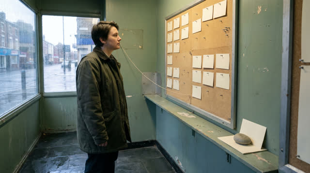I dream of myself standing off-center in a small public planning alcove beside a cork pinboard and a rain-dimmed side wi