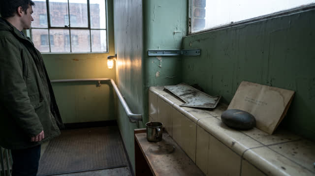 I dream of myself standing off-center in a stairwell sign-frame room beside a maintained public landing, calm and watchf