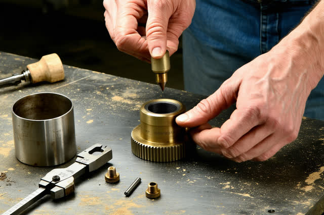 I dream of two hands carefully seating a machined adapter ring between an old brass coupling and a newer steel chute on