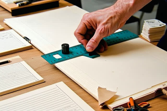 I dream of two natural hands repairing a swollen wooden index drawer on a small records-furniture table in a maintained