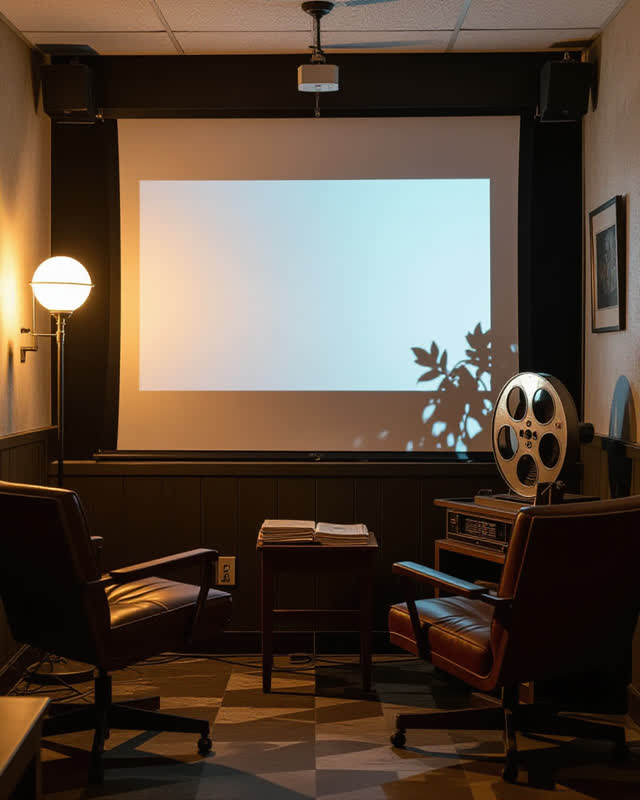 I dream of an old projection booth after maintenance, where dust, light, and memory align without needing labels. A narr