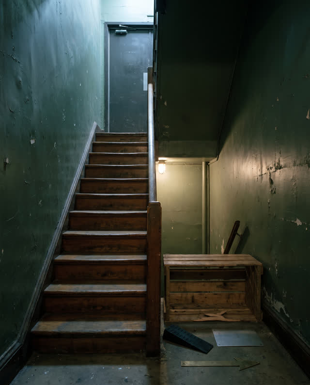I dream of a narrow back service stair where the old route still invites the wrong step. A polished worn stair edge lead