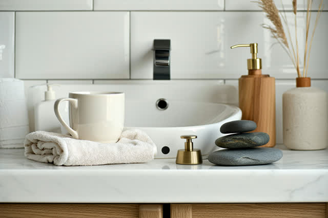 I dream of a small utility wash sink in a quiet side room after cleaning, with no active task underway. A folded cloth,