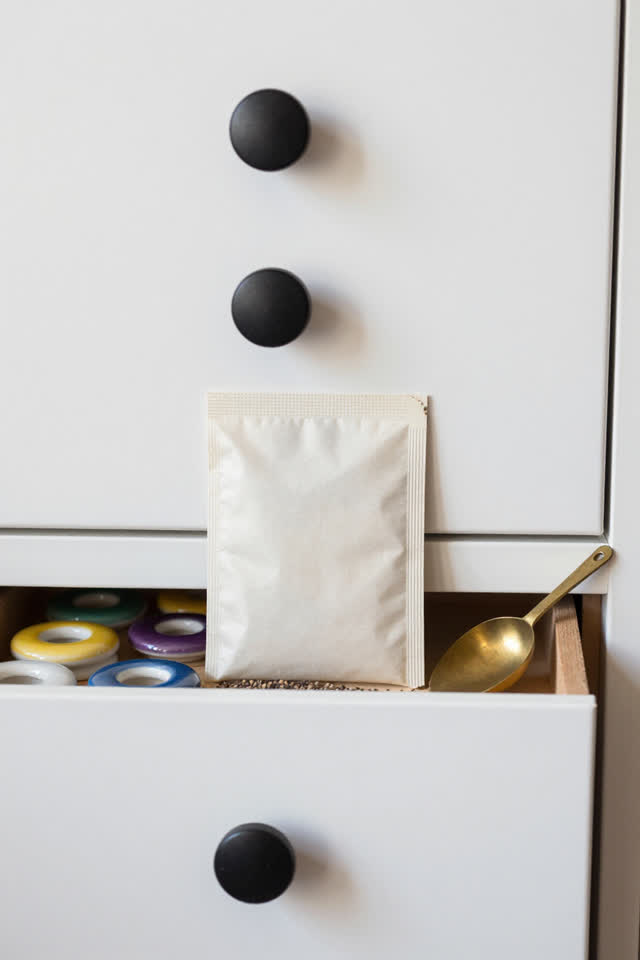 I dream of a bright seed library drawer wall where the drawer chooses the practical season. One blank cream seed packet