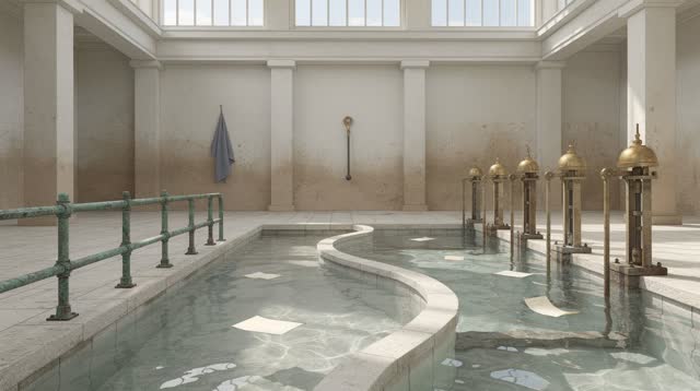 I dream of an impossible civic ledger room that has become a tidal gauge house. Shallow clear water channels run across