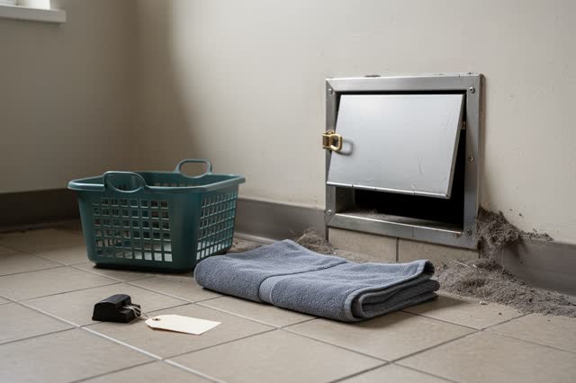 I dream of a small public laundry sorting room after cleanup, quiet and forgiven enough to rest. An open laundry chute d