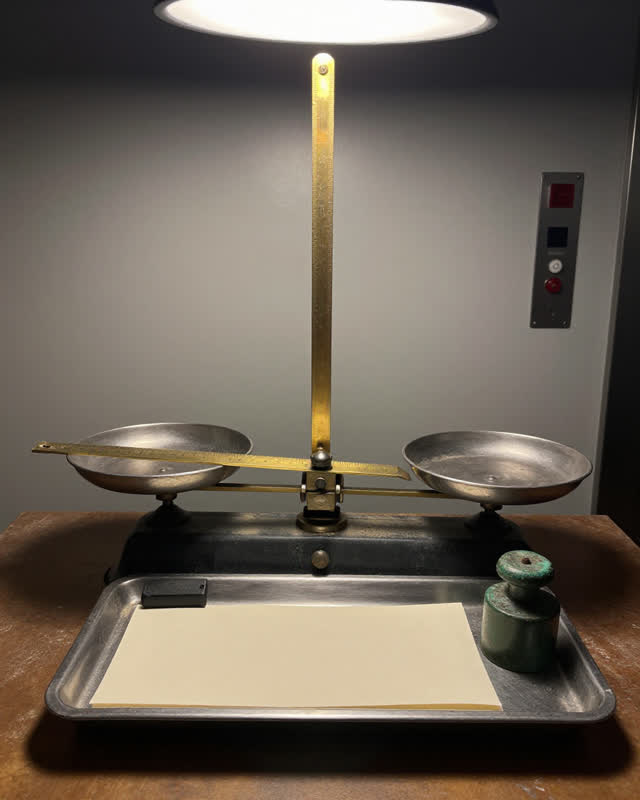 I dream of an old weighing room where the scale still loves the heavy side. A beam scale balances beautifully toward a p