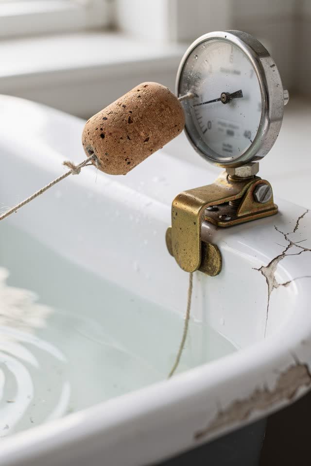 I dream of a bright utility sink ledge where a humble cork makes the polished gauge wait its turn. A small cork float ha