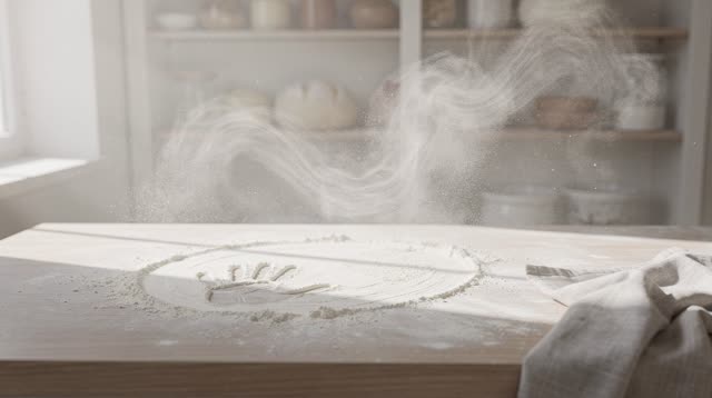 I dream of an impossible pale pantry where flour dust finds the warm room before anyone names it. Fine white dust hangs
