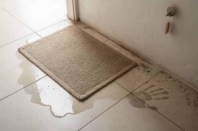 I dream of a small side entry where the threshold mat dries after telling the truth. A washed woven mat rests off-center