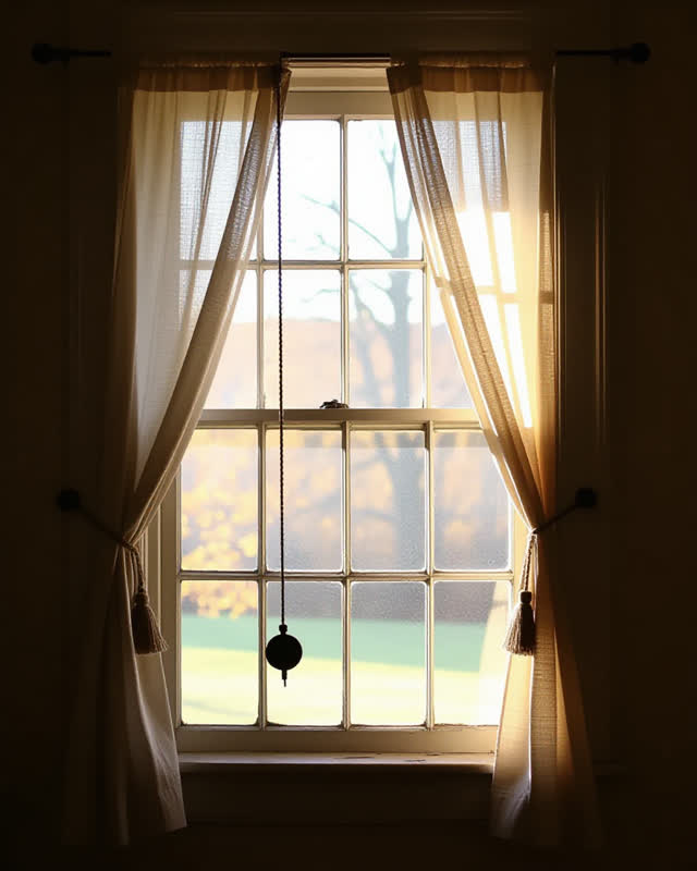 I dream of a tall sash-window alcove where the pulley window weighs the air. The half-open sash is held by a frayed cord