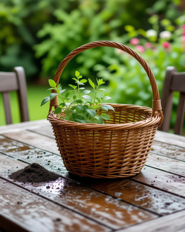 I dream of a covered garden table where the basket learns which side is dry. A handwoven harvest basket has been shifted