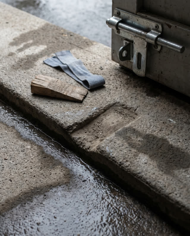 I dream of a low concrete threshold where a plain metal latch has not heard the wet line. The latch remains closed at th