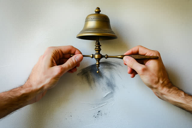 I dream of two natural hands giving a small bell its link back. In a narrow plaster wall alcove, a calm silent bell sits