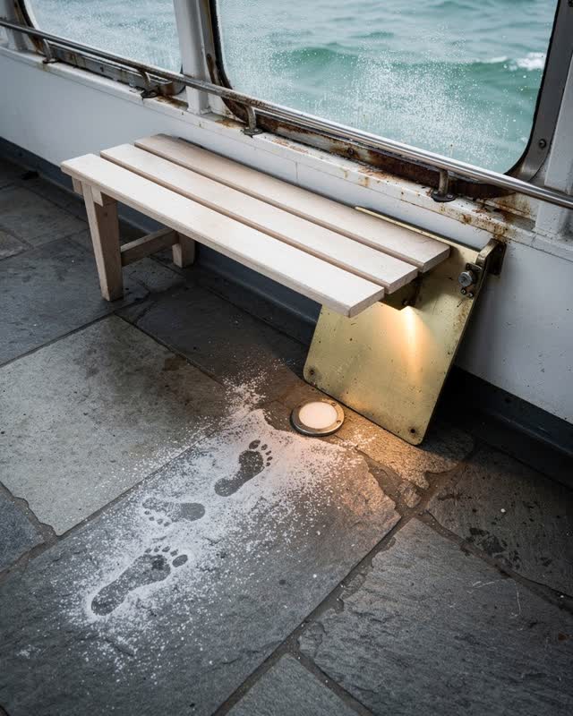 I dream of a ferry waiting alcove that keeps one seat empty until the evidence dries. A pale wooden seat remains unoccup