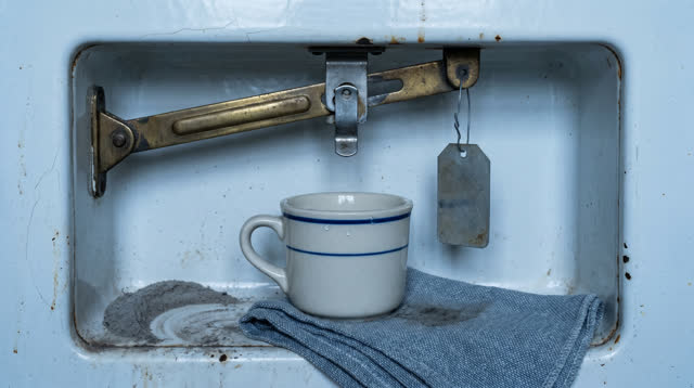 I dream of myself as a small daylight release mechanism that waits for the lower cup. In a narrow chipped-enamel utility
