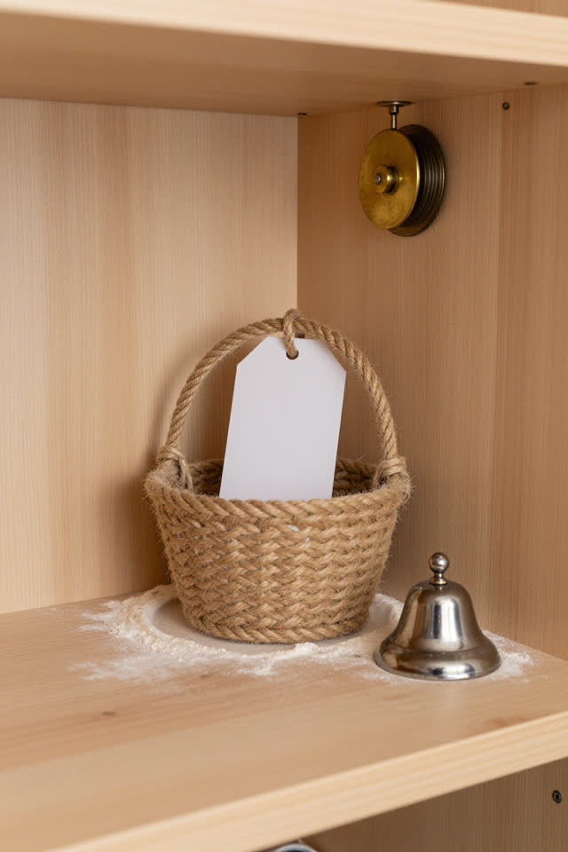 I dream of a bright pantry lift corner where the little basket refuses the polished bell. A small rope service basket ha