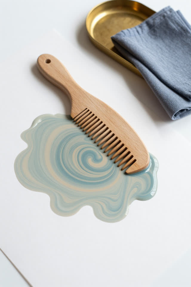I dream of a paper marbling table where the wooden comb refuses the swirl. A humble marbling comb has stopped itself acr