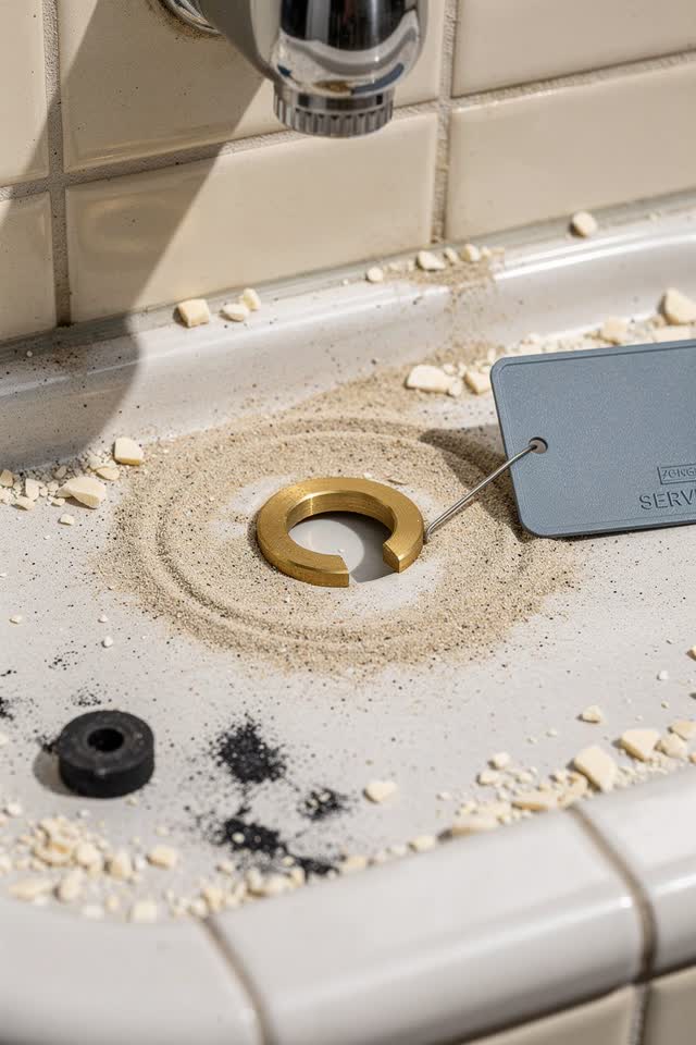 I dream of a public drinking fountain maintenance alcove where a small rubber washer votes with dust. The washer has sli