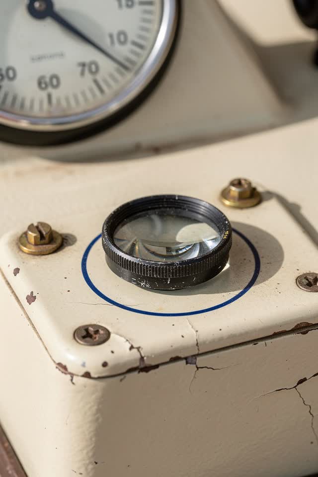 I dream of a bright optical shop counter where a tiny magnifying lens refuses the large dial. The small lens has slid it