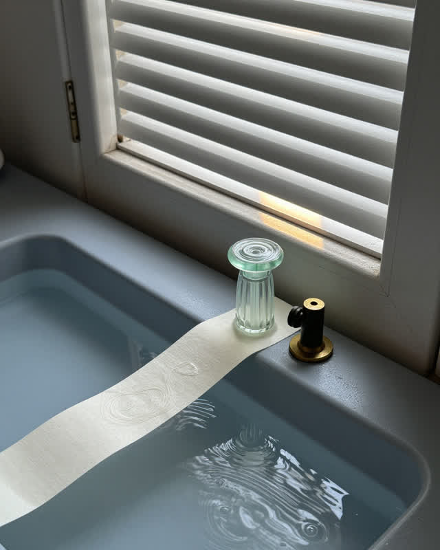 I dream of a compact tide-sample preparation bench that also controls a slatted window. A wet salt-stained paper strip,