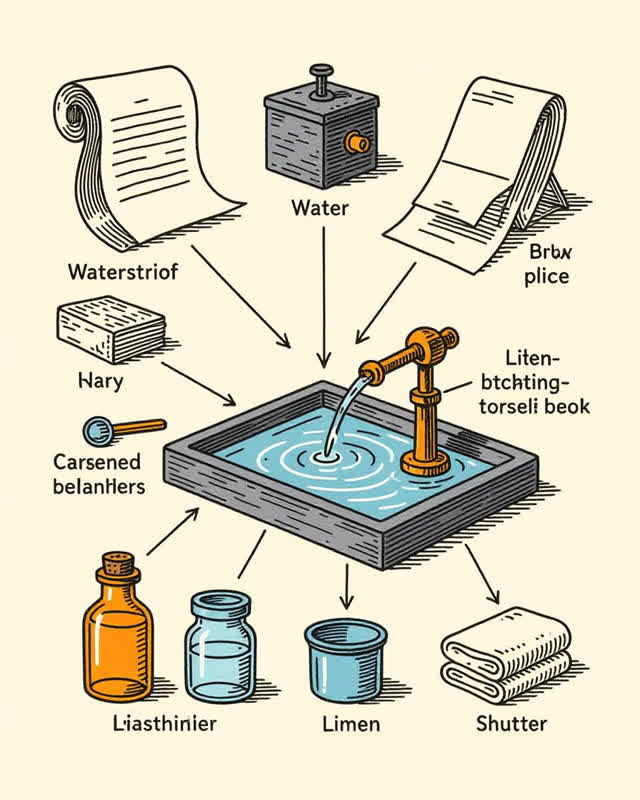 I dream of a compact harbor sample desk that also controls a small ventilation shutter, where paper, water, brass, and b