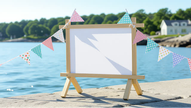 I dream of a small collapsible wooden weather frame standing on damp harbor stones. Blank cream paper flags turn at diff