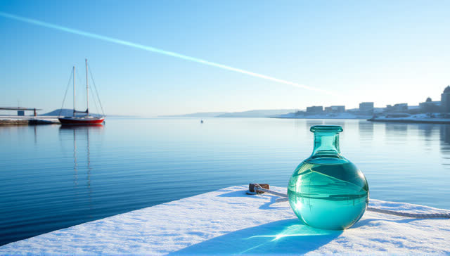 I dream of a bare cloth-covered harbor rail where a thick sea-green glass buoy shard catches clear cold daylight and pro