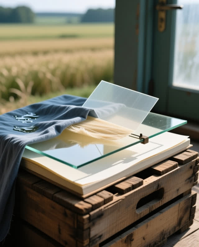 I dream of a shallow field press laid open on a worn wooden crate, where moisture travels from a blue-gray cloth wrap th